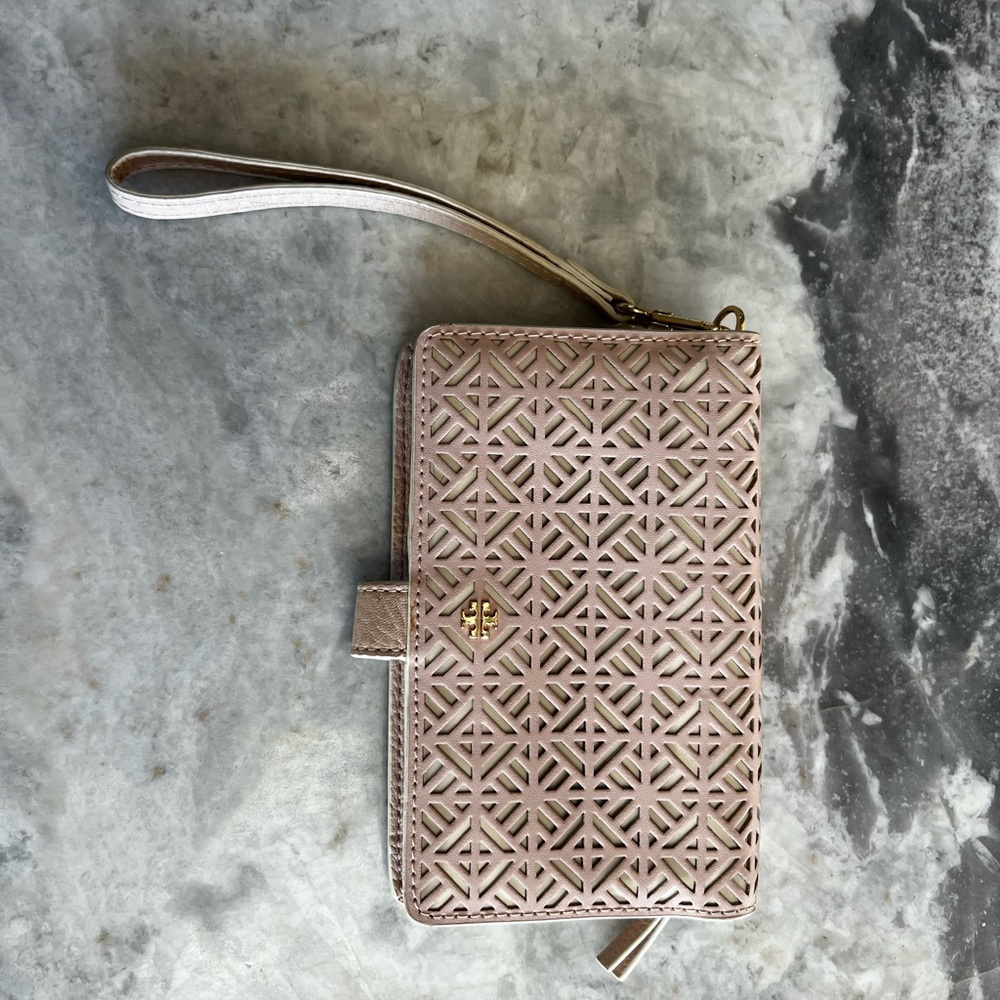 Blush pink Tory Burch Wallet with wrist strap